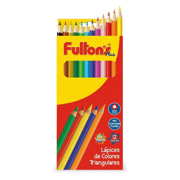 Lápices De Color Largo Triangular 12 Colores OFICINA Y LIBRERIA FULTONS 