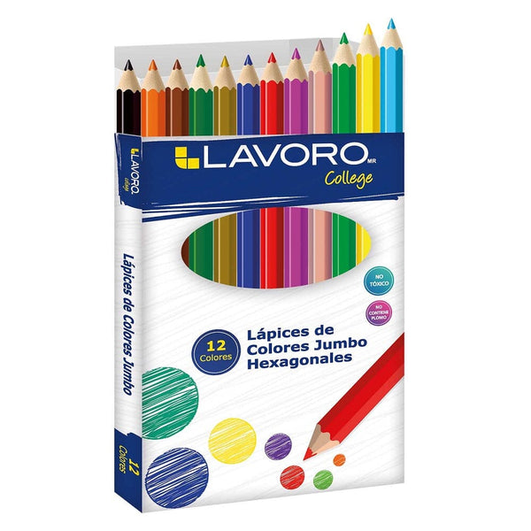Lápices De Colores Jumbo Hexagonal 12 Colores OFICINA Y LIBRERIA LAVORO 