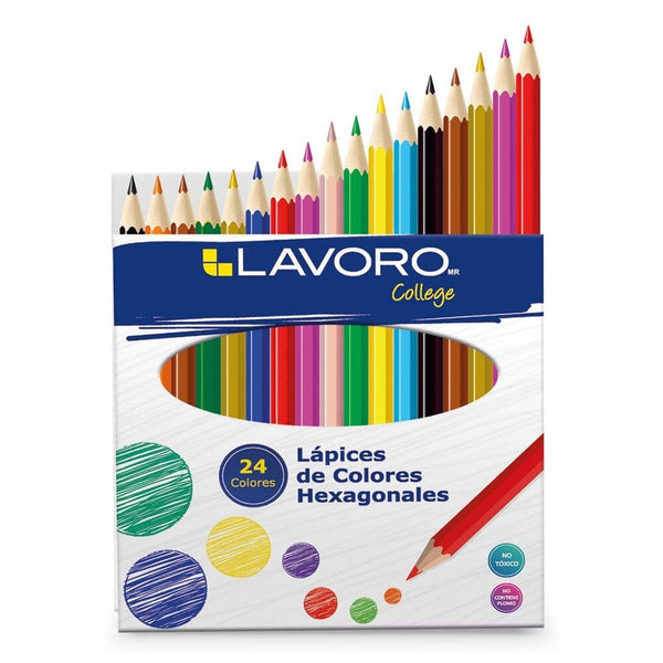 Lápices De Color Largo Hexagonales 24 Colores OFICINA Y LIBRERIA LAVORO 