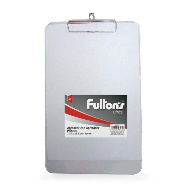 Anotador Acrílico A4 Con Apretador Metálico Transparente OFICINA Y LIBRERIA FULTONS 