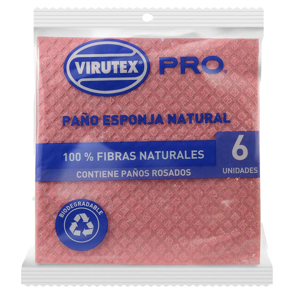 Paño Esponja Natural Rosado 6Un Virutex ASEO Y LIMPIEZA VIRUTEX 