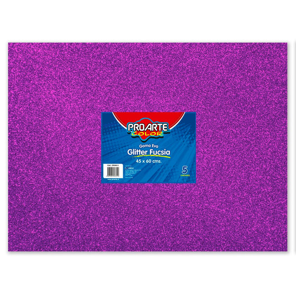 Goma Eva Fucsia Glitter 45 X 60 cm 5 Hojas PROARTE Fucsia 