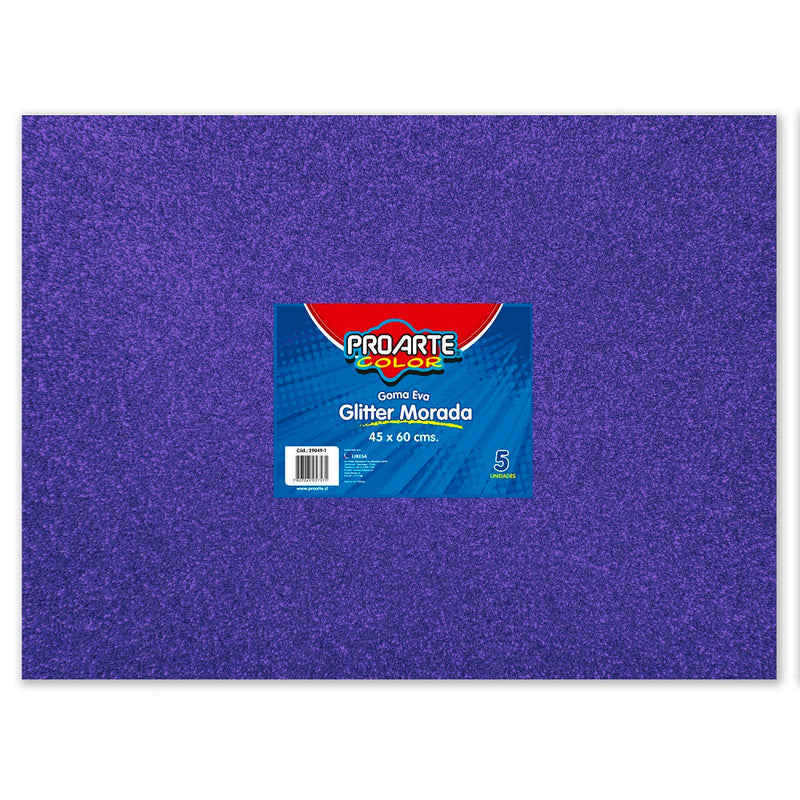 Goma Eva Morada Glitter 45 X 60 cm 5 Hojas PROARTE Morado 