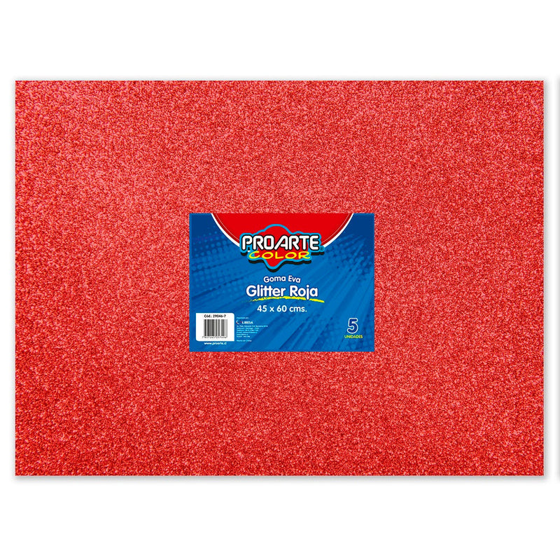 Goma Eva Roja Glitter 45 X 60 Cm 5 Hojas PROARTE 