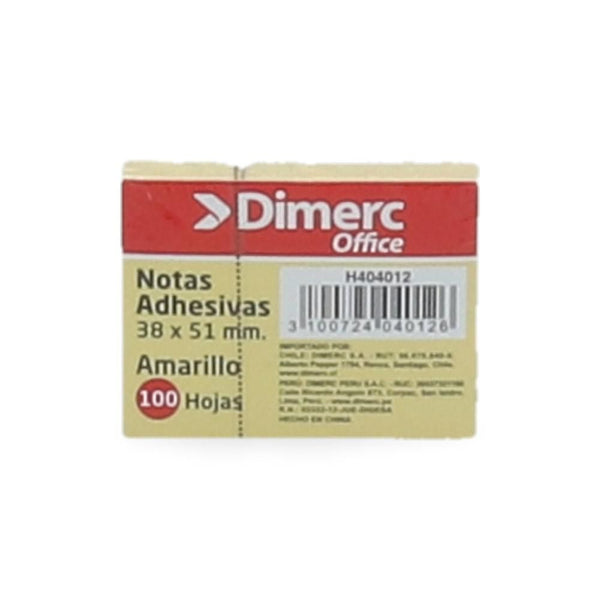 Nota Adhesiva 1 Un X 100 Hojas 3.8 X 5.1 Cm Amarillo 653 Block DIMERC Amarillo 
