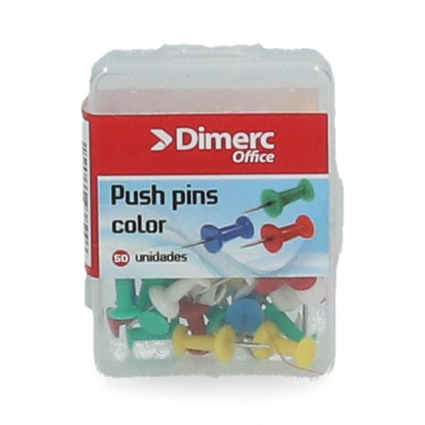 Chinche Push Pin Color Caja Plástica 50 Un DIMERC Colores Surtidos 