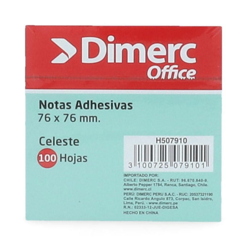 Nota Adhesiva 7.6 X 7.6 cm 1 Un X 100 Hojas Celeste Pastel 654 Block DIMERC 