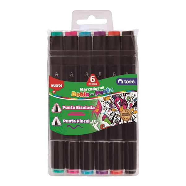 Set Marcadores Doble Punta 6 Colores TORRE Colores Surtidos 