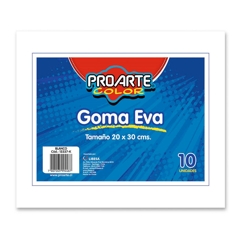 Goma Eva Blanco 20 X 30 cm 10 Hojas PROARTE Blanco 