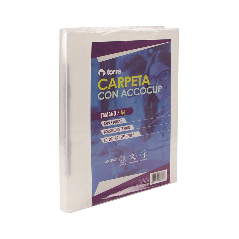 Carpeta Vinil A4 Con Accoclip Transparente TORRE 