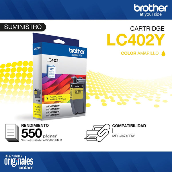 Cartucho Tinta Lc402Ys Amarillo 550 Paginas BROTHER 