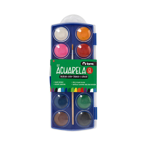Acuarela Solida 12 Colore + Pincel TORRE Colores Surtidos 