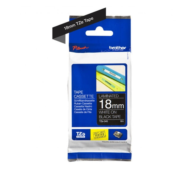 Cinta Tze-345 Blanco/Negro 18 mm (0.7") X 8 mt (26.2') BROTHER Blanco / Negro 