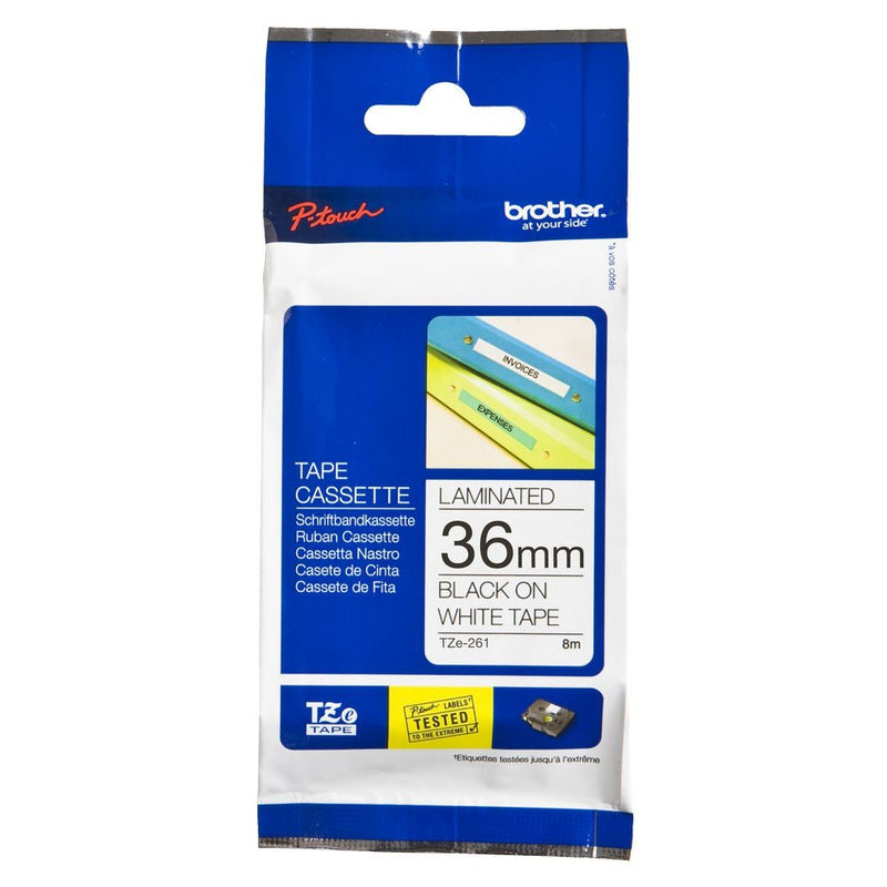 Cinta Tze-261 Negro/Blanco 36 mm (1.4") X 8 mt (26.2') BROTHER Negro / Blanco 