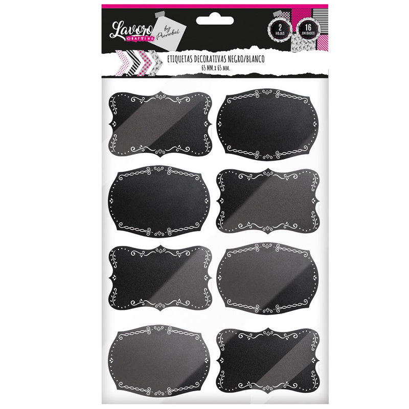 Etiqueta Decorativa Negro/Blanco 65 mm X 45 2 Hojas 16 un LAVORO Negro / Blanco 