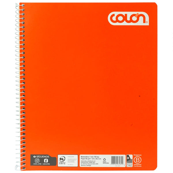 Cuaderno Universitario Liso 7 Mm 100 Hojas Colores Surtidos COLON 
