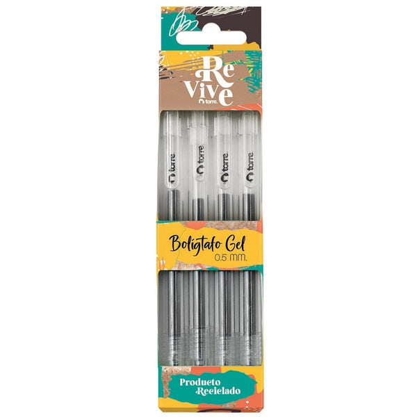 Blister Boligrafo Gel 0,5 4 Un Negro Revive TORRE 