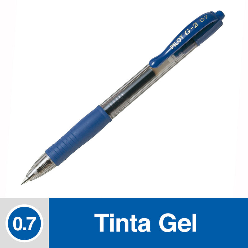 Lapiz Tinta Gel 0.7 mm Punta Media Azul Retractil G2 Grip De Goma PILOT 