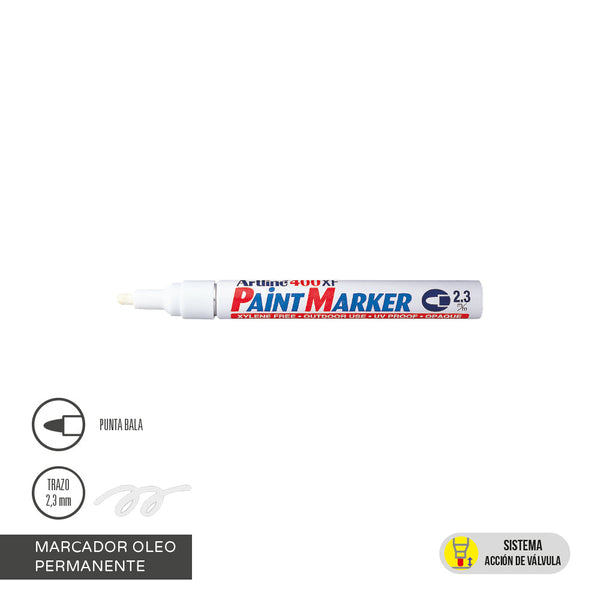 Marcador Permanente Oleo Punta Redonda 400 Blanco ARTLINE 