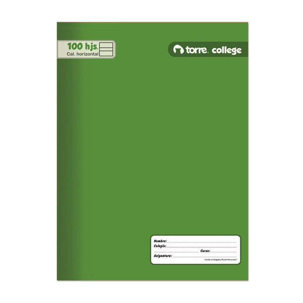 Cuaderno College Liso Caligrafia Horizontal 100 Hojas TORRE 