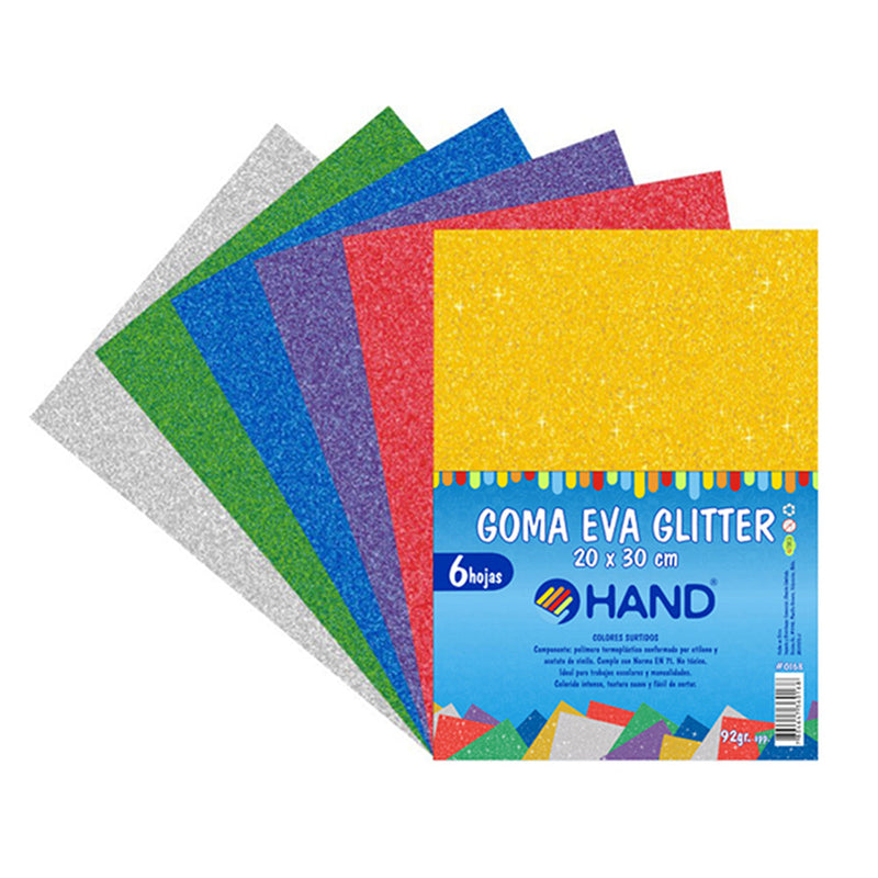 Goma Eva Glitter 20 X 30 cm 6 Un Colores Surtido HAND Colores Surtidos 