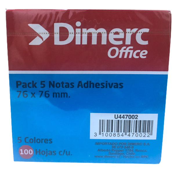 Nota Adhesiva 5 Un X 100 Hojas 654 Ultra Color DIMERC 