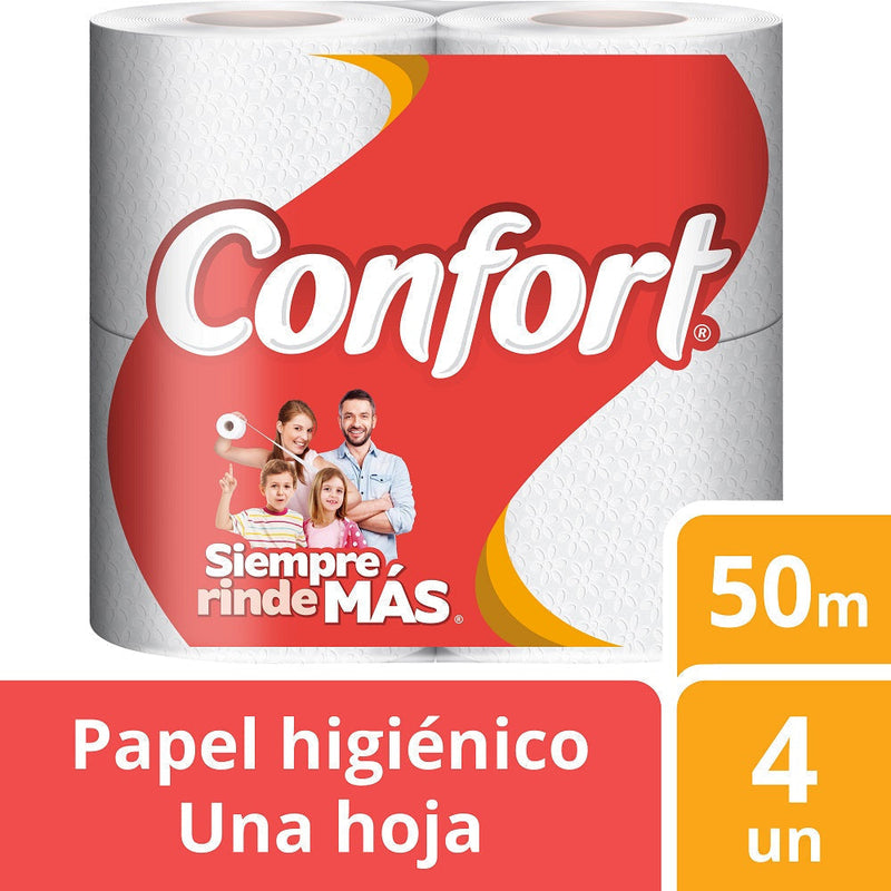Papel Higienico Gofrado Hoja Simple 50 Mt 4 Rollos CONFORT 