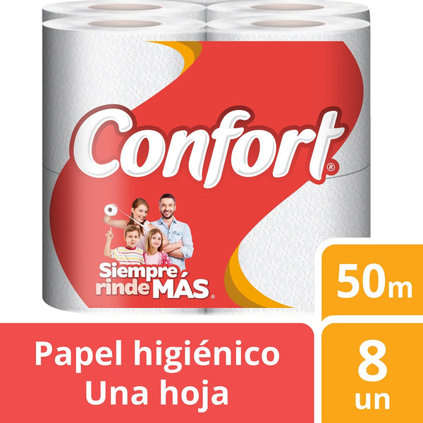 Papel Higienico Hoja Simple 50 Mt 8 Rollos CONFORT 
