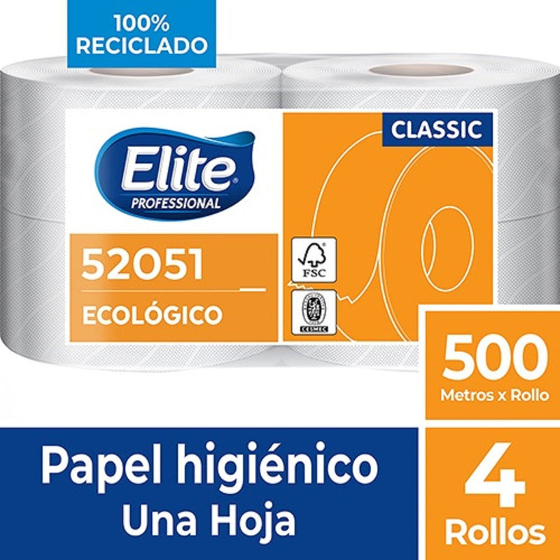 Papel Higienico Jumbo Hoja Simple 500 Mt 4 Rollos Natural ELITE PROFESSIONAL 