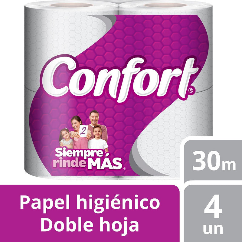 Papel Higienico Doble Hoja 30 Mt 4 Rollos CONFORT 