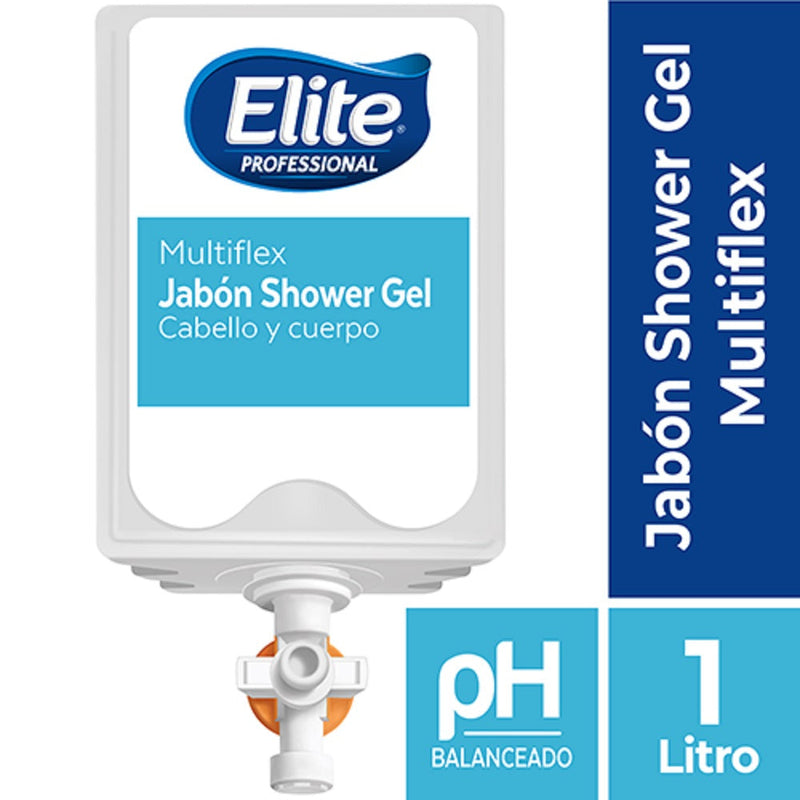Shower Gel 1 Lt 6 Un Multiflex ELITE PROFESSIONAL Blanco 