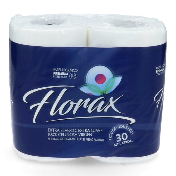 Papel Higienico Doble Hoja 30 Mt 4 Rollos Premium FLORAX 