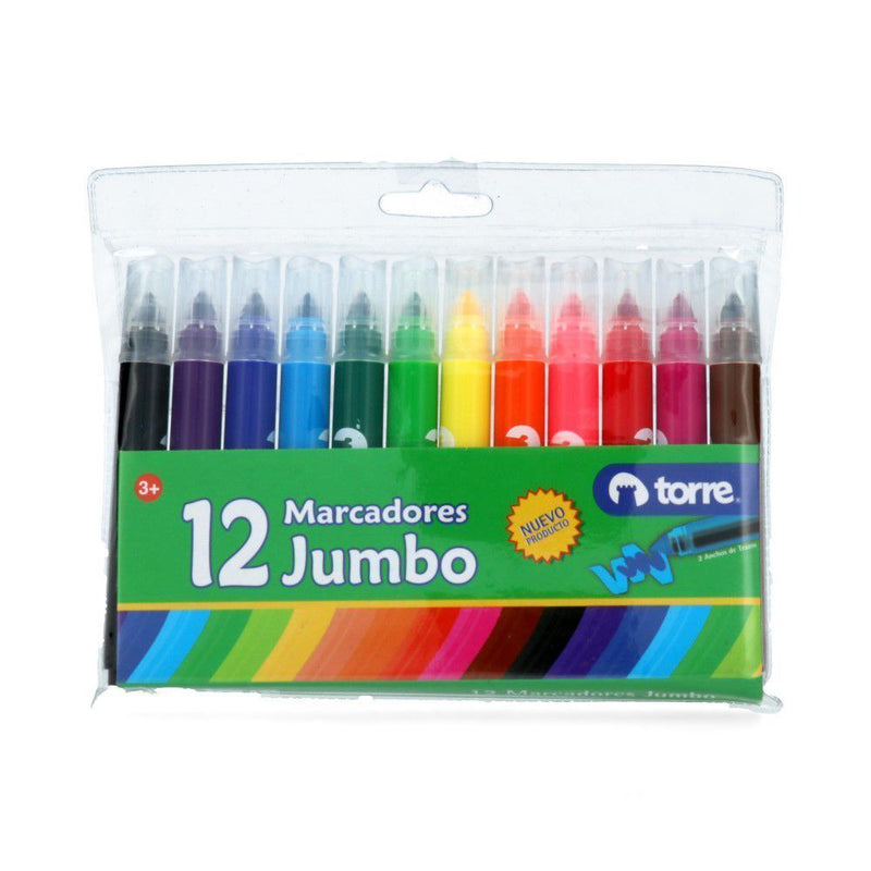 Plumones Dibujo Jumbo 12 Colores TORRE Colores Surtidos 