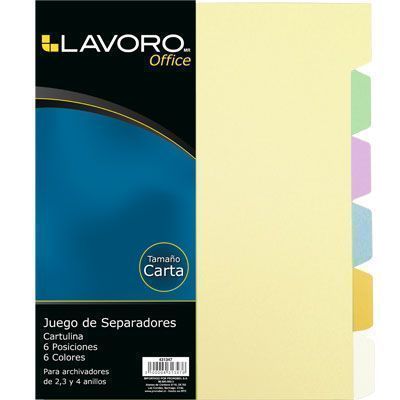 Separador Tamaño Carta 6 Divisiones 6 Colores Surtidos LAVORO 